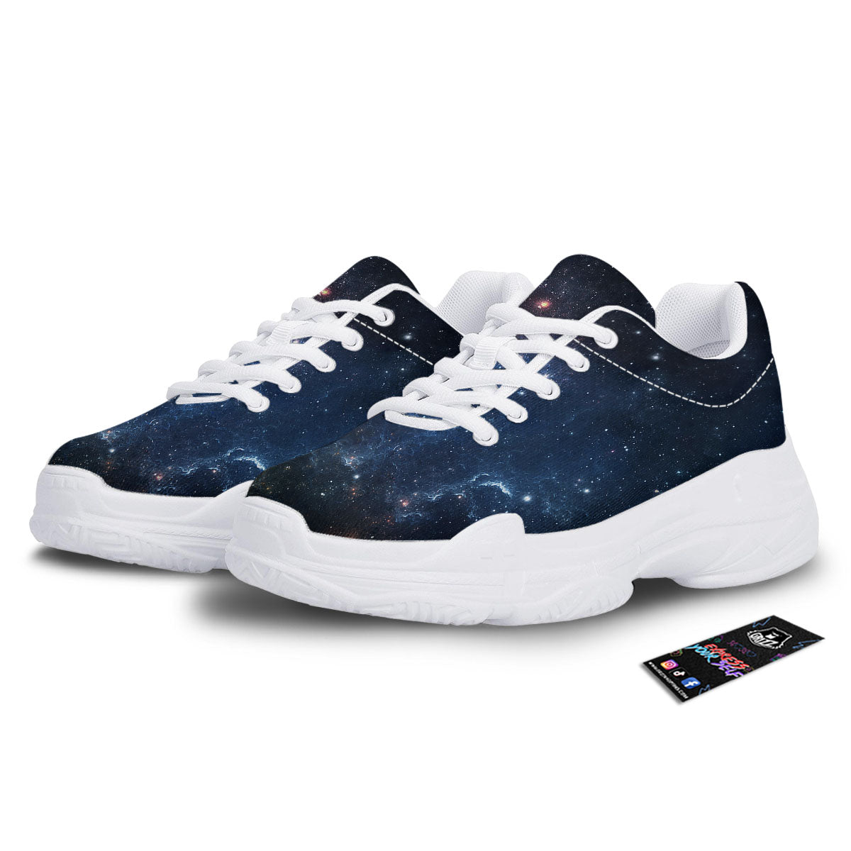 Galaxy Deep Space Dark Universe Print White Chunky Shoes-grizzshop
