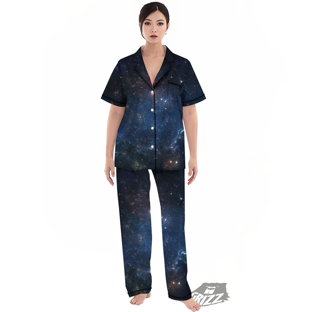 Galaxy Deep Space Dark Universe Print Women's Pajamas Set-grizzshop