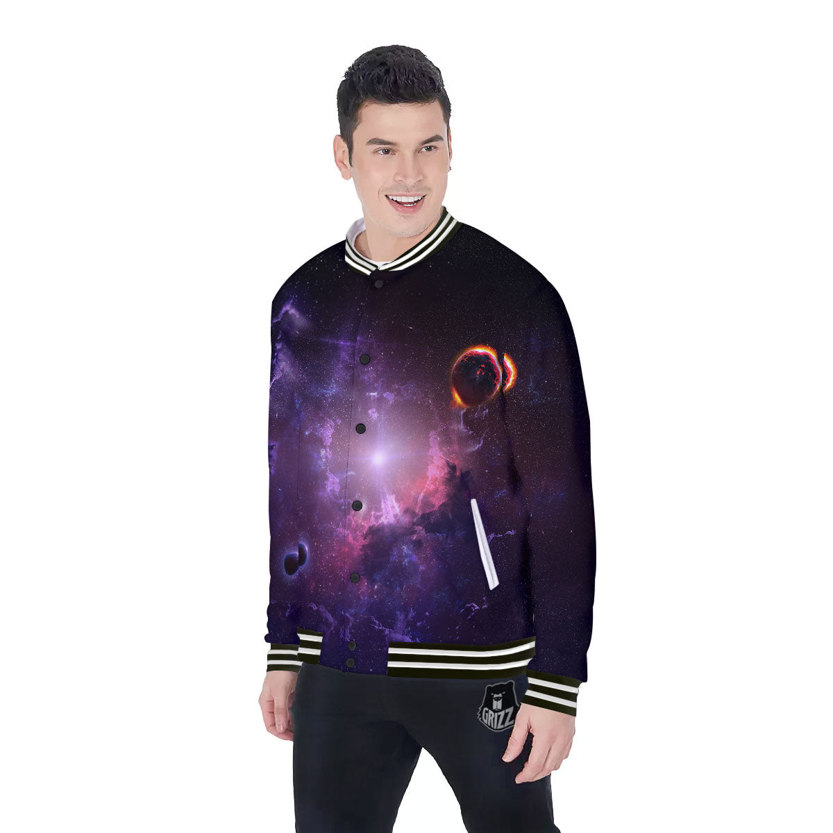 Galaxy Deep Space Light Stardust Print Baseball Jacket-grizzshop