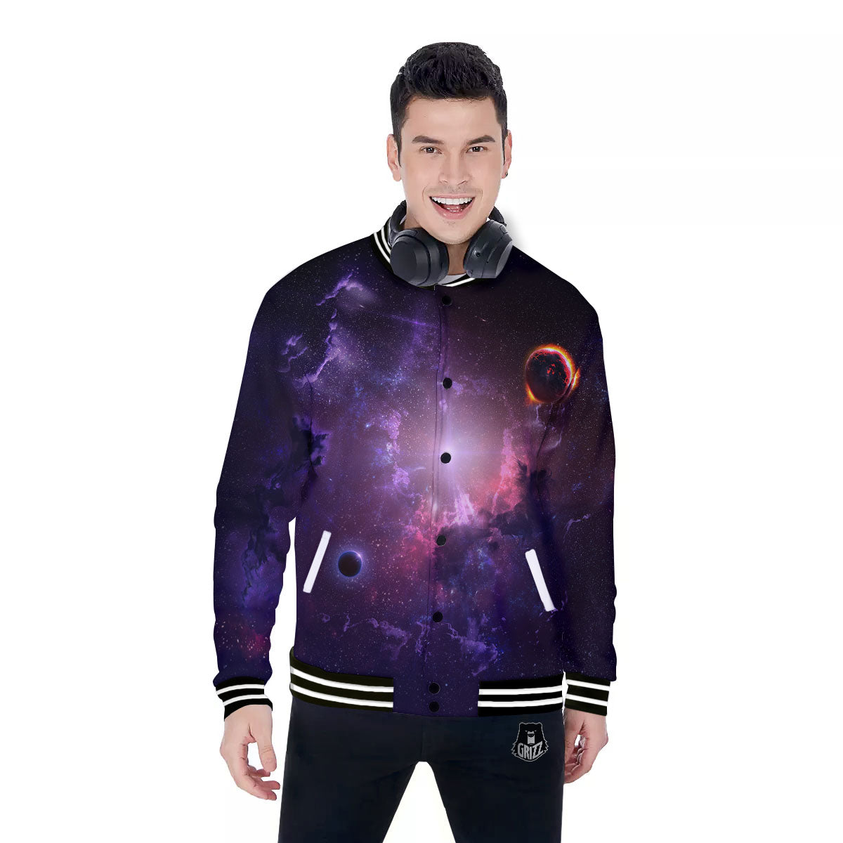 Galaxy Deep Space Light Stardust Print Baseball Jacket-grizzshop