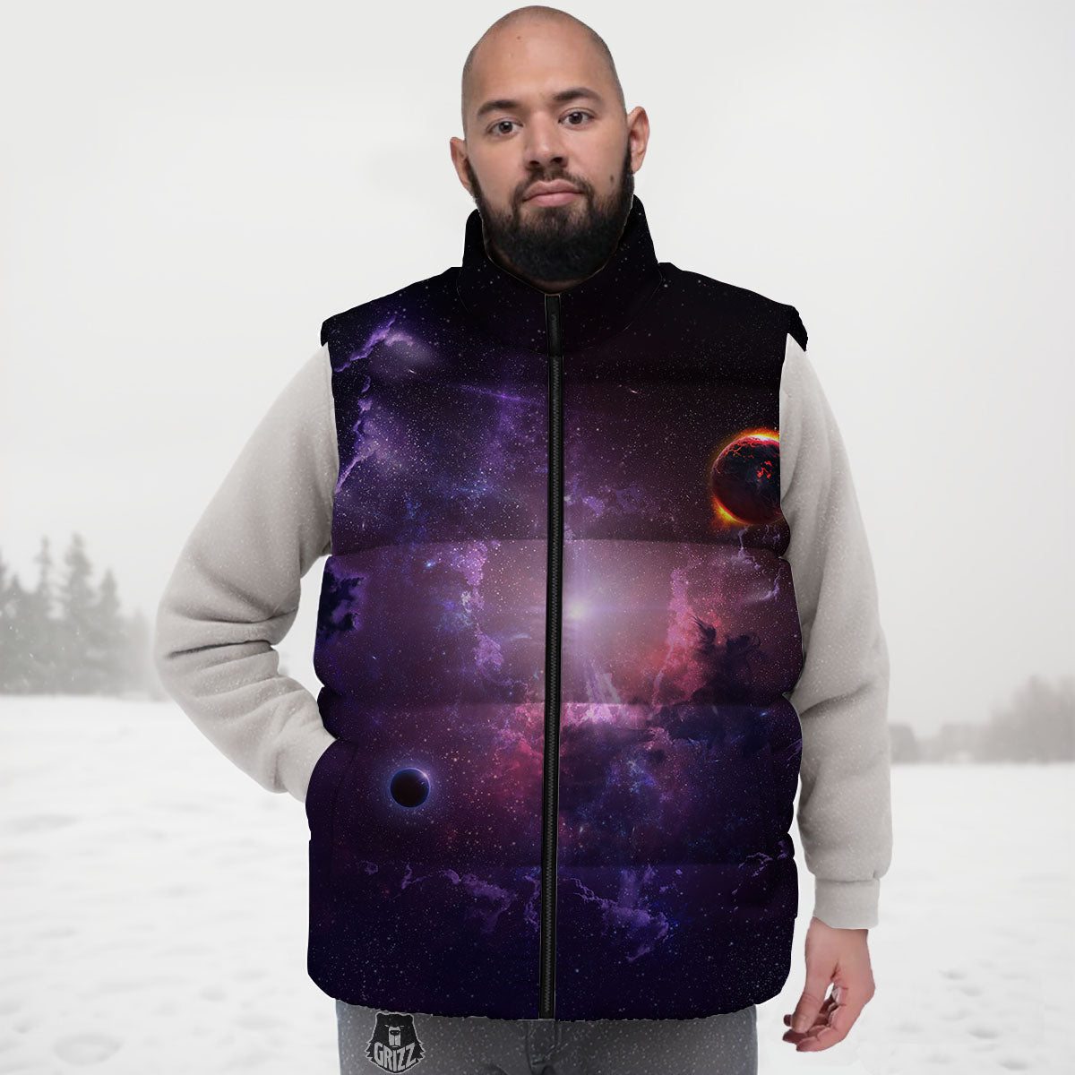 Galaxy Deep Space Light Stardust Print Down Vest