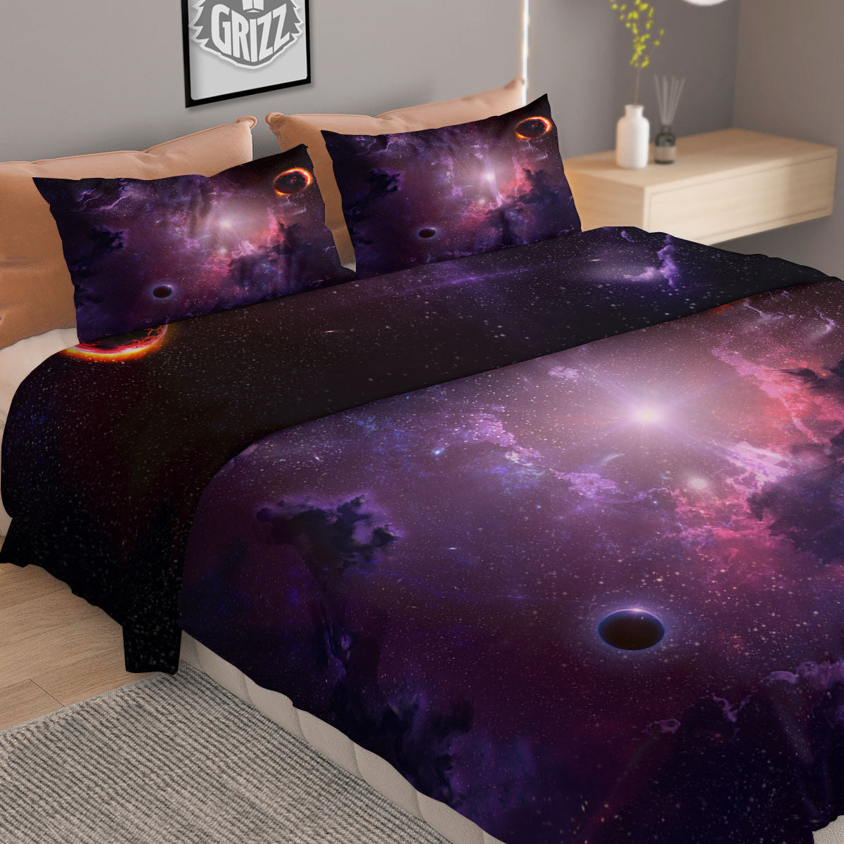 Galaxy Deep Space Light Stardust Print Duvet Cover Bedding Set