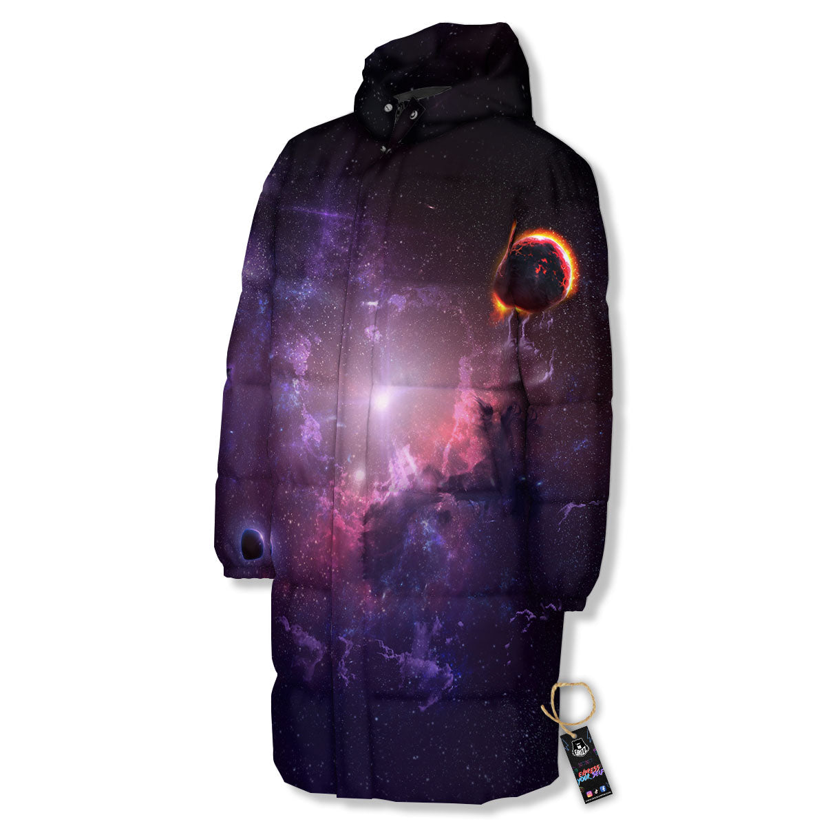 Galaxy Deep Space Light Stardust Print Long Down Jacket-grizzshop