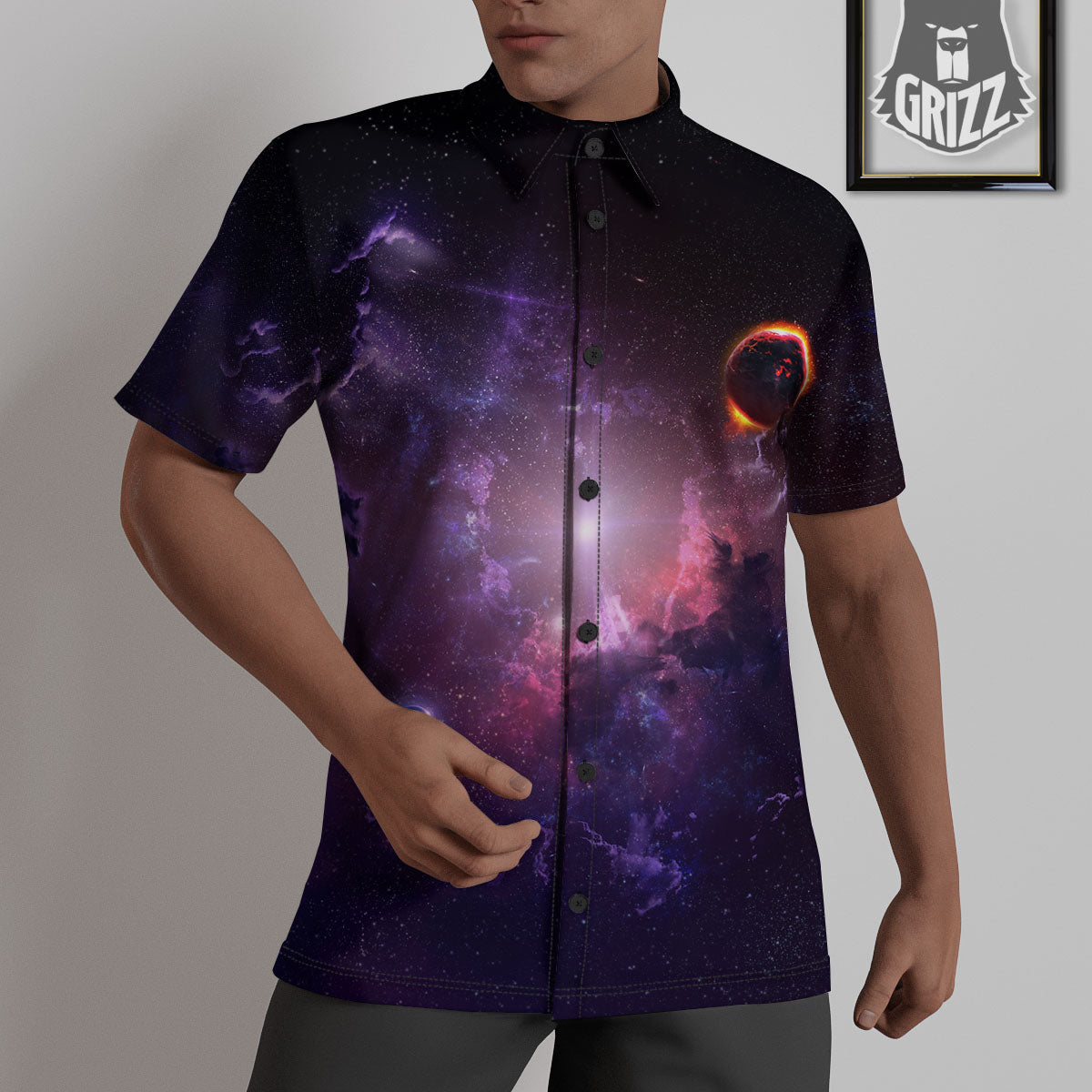 Galaxy Deep Space Light Stardust Print Untucked Shirts-grizzshop