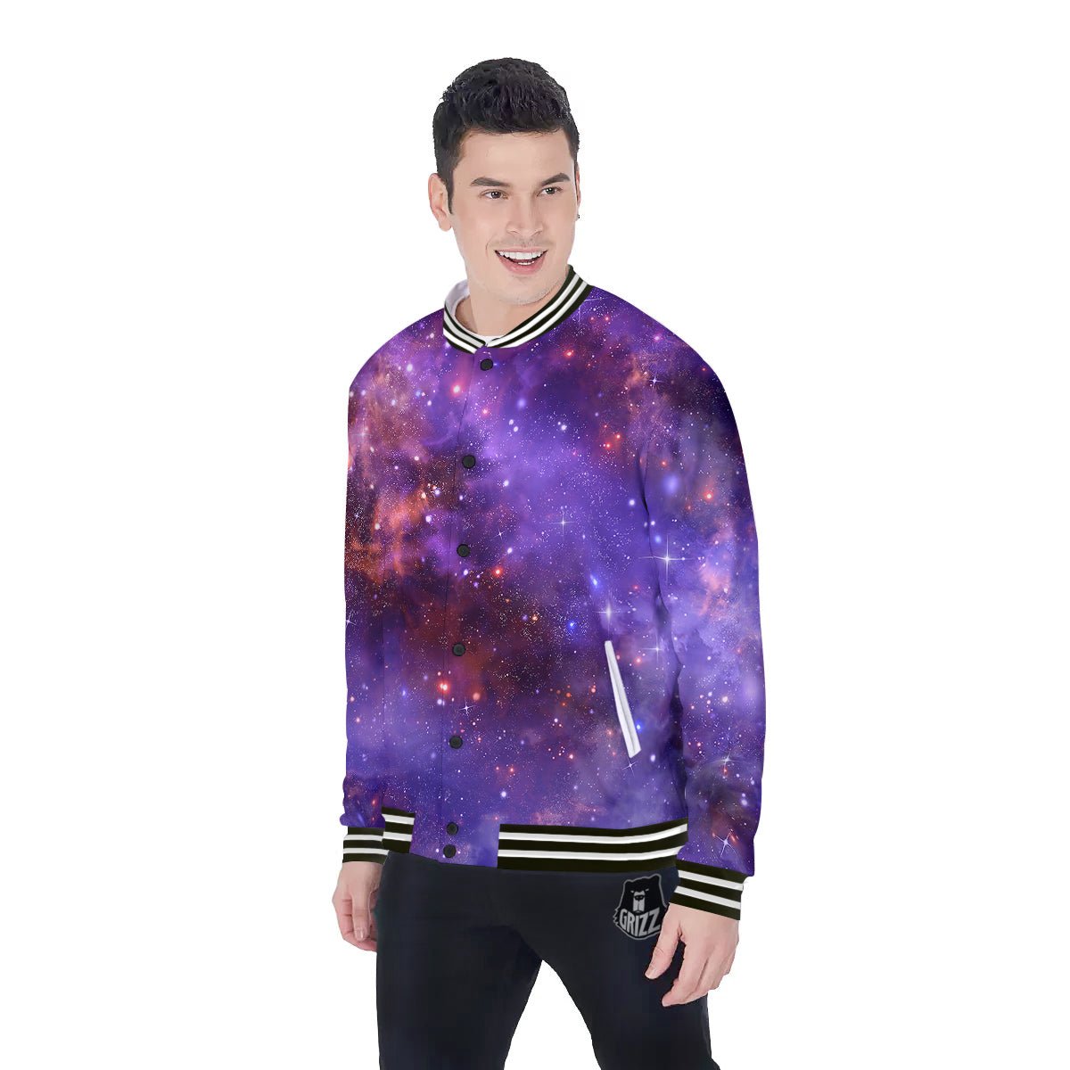 Galaxy Outer Space Dark Purple Print Baseball Jacket-grizzshop