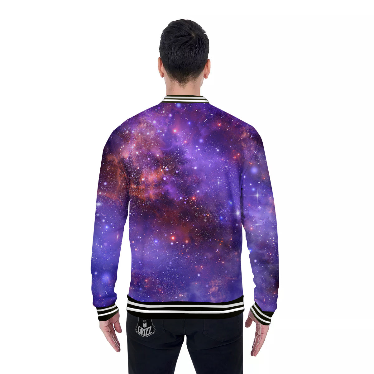 Galaxy Outer Space Dark Purple Print Baseball Jacket-grizzshop