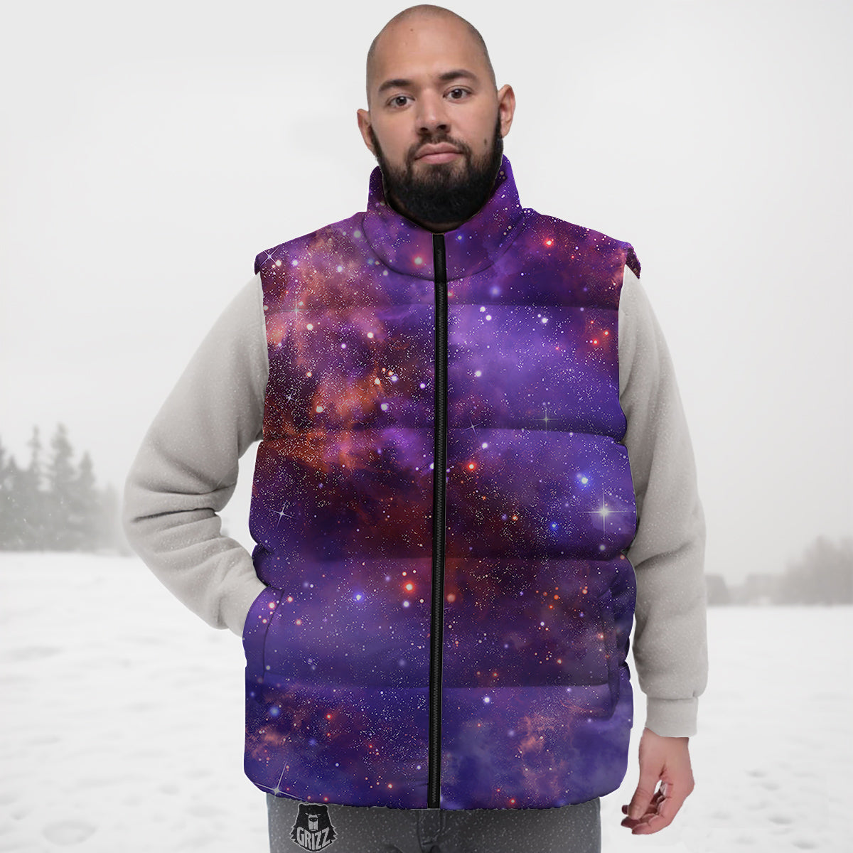 Galaxy Outer Space Dark Purple Print Down Vest