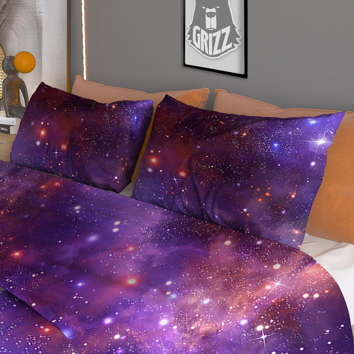 Galaxy Outer Space Dark Purple Print Duvet Cover Bedding Set