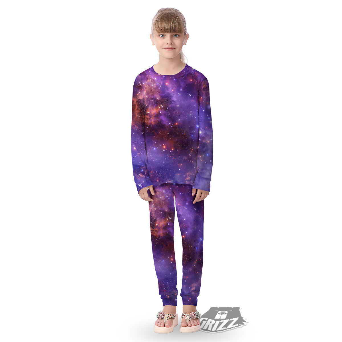 Galaxy Outer Space Dark Purple Print Kid's Pajamas-grizzshop