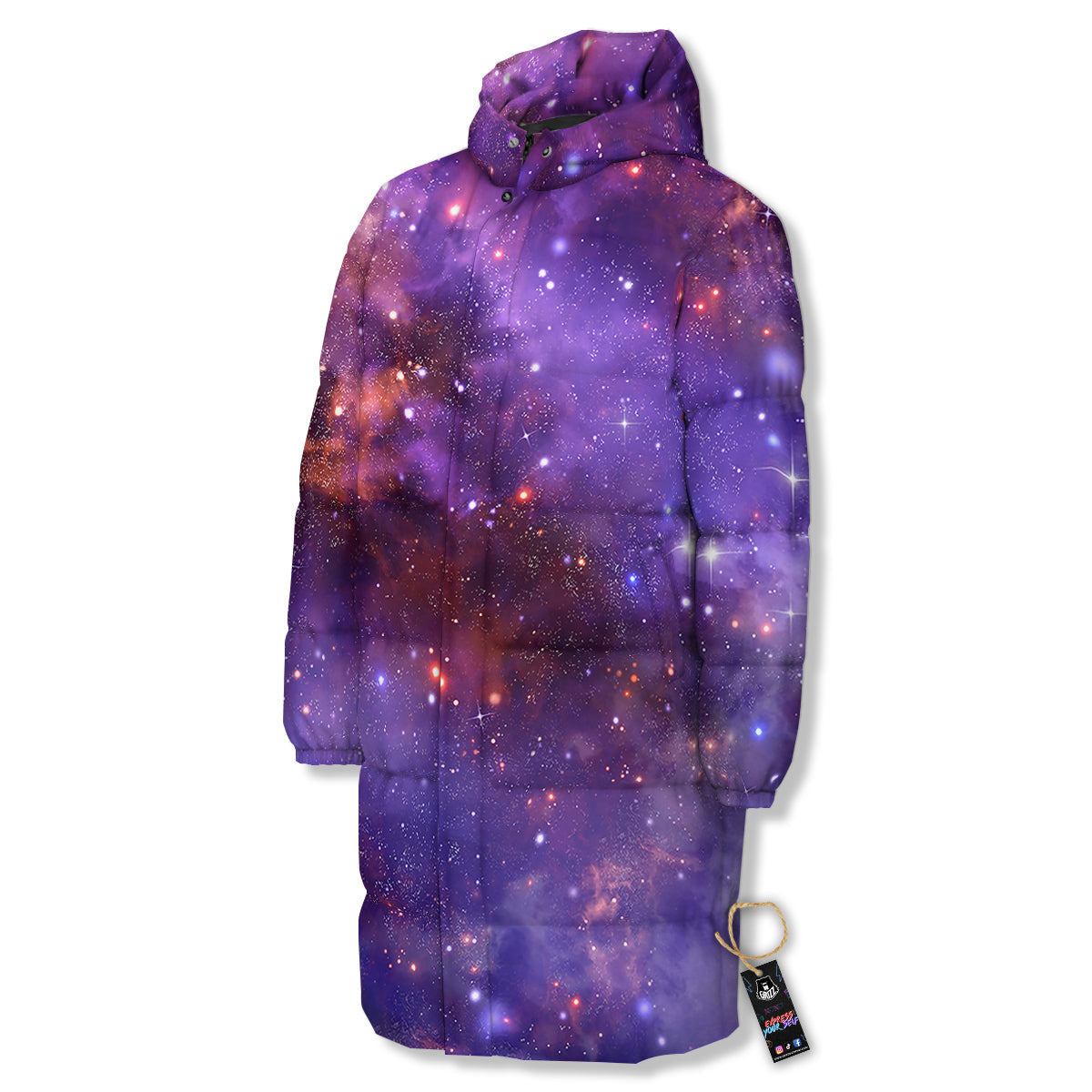 Galaxy Outer Space Dark Purple Print Long Down Jacket-grizzshop