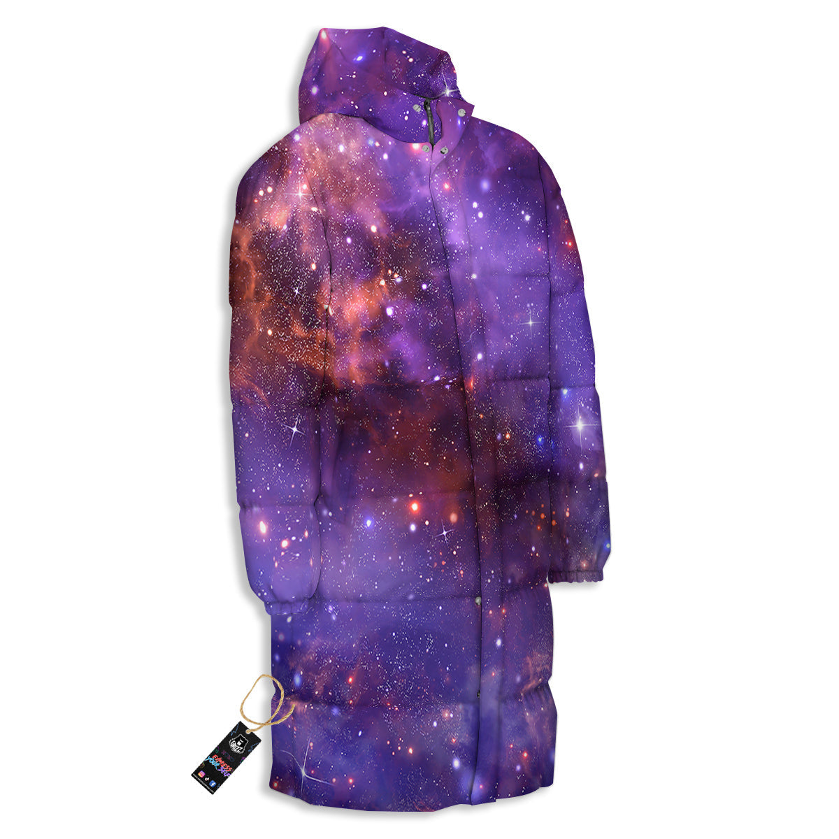 Galaxy Outer Space Dark Purple Print Long Down Jacket-grizzshop