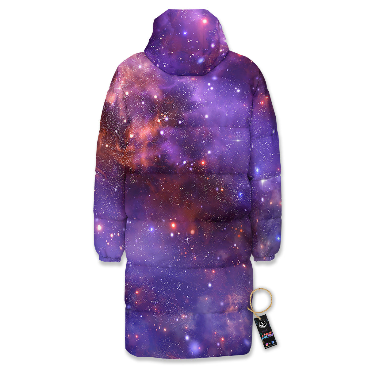 Galaxy Outer Space Dark Purple Print Long Down Jacket-grizzshop