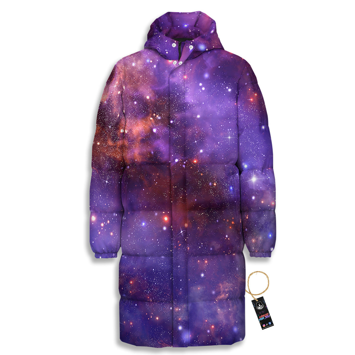 Galaxy Outer Space Dark Purple Print Long Down Jacket-grizzshop