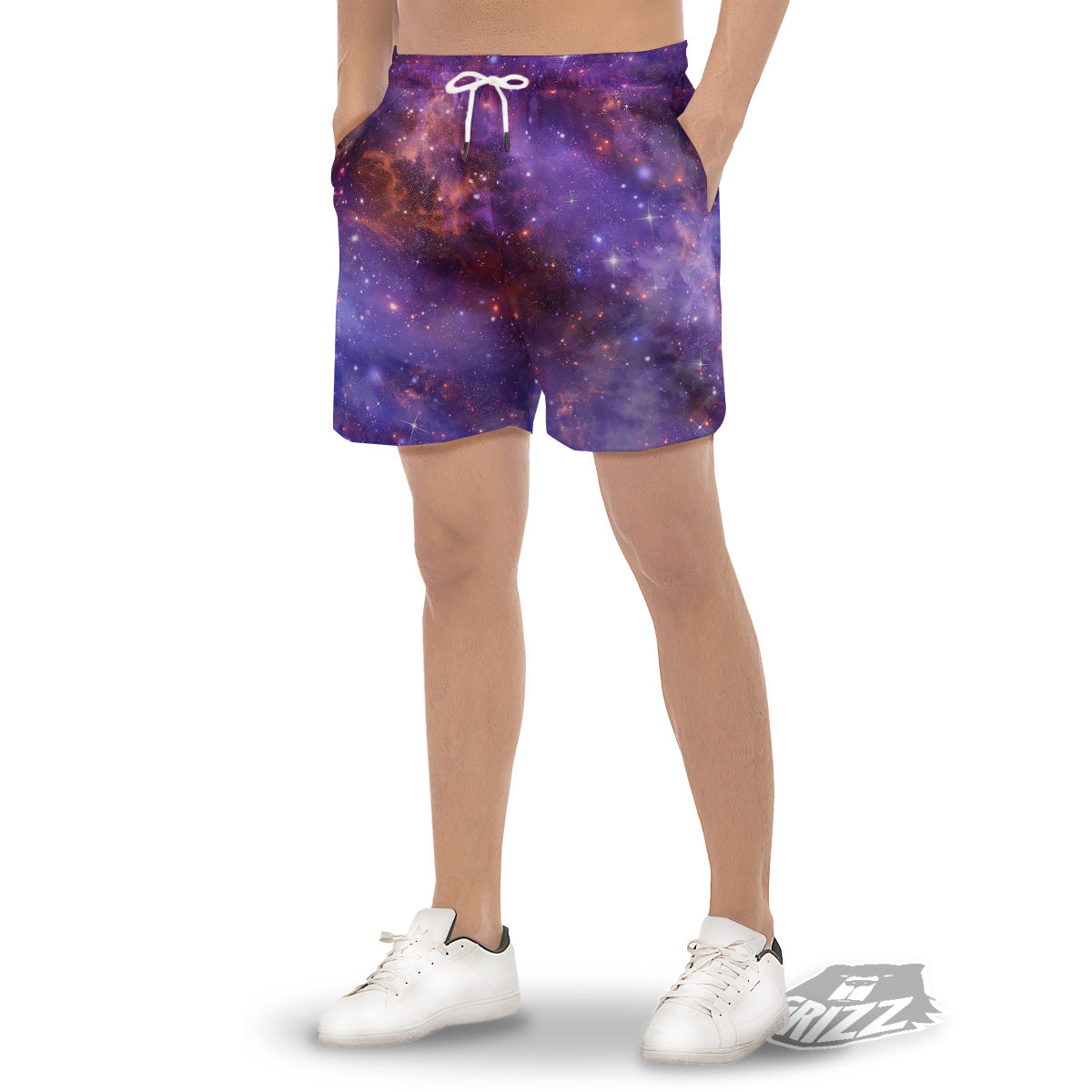 Galaxy Outer Space Dark Purple Print Men's Gym Shorts-grizzshop