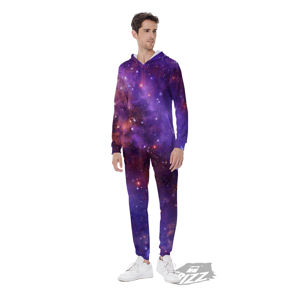 Galaxy Outer Space Dark Purple Print Men's Jumpsuit-grizzshop