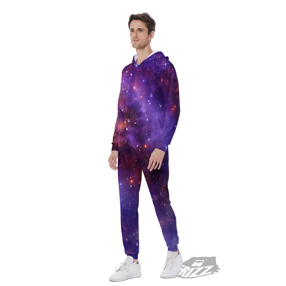 Galaxy Outer Space Dark Purple Print Men's Jumpsuit-grizzshop