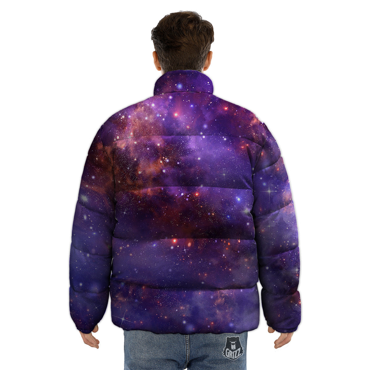 Galaxy Outer Space Dark Purple Print Puffer Jacket-grizzshop
