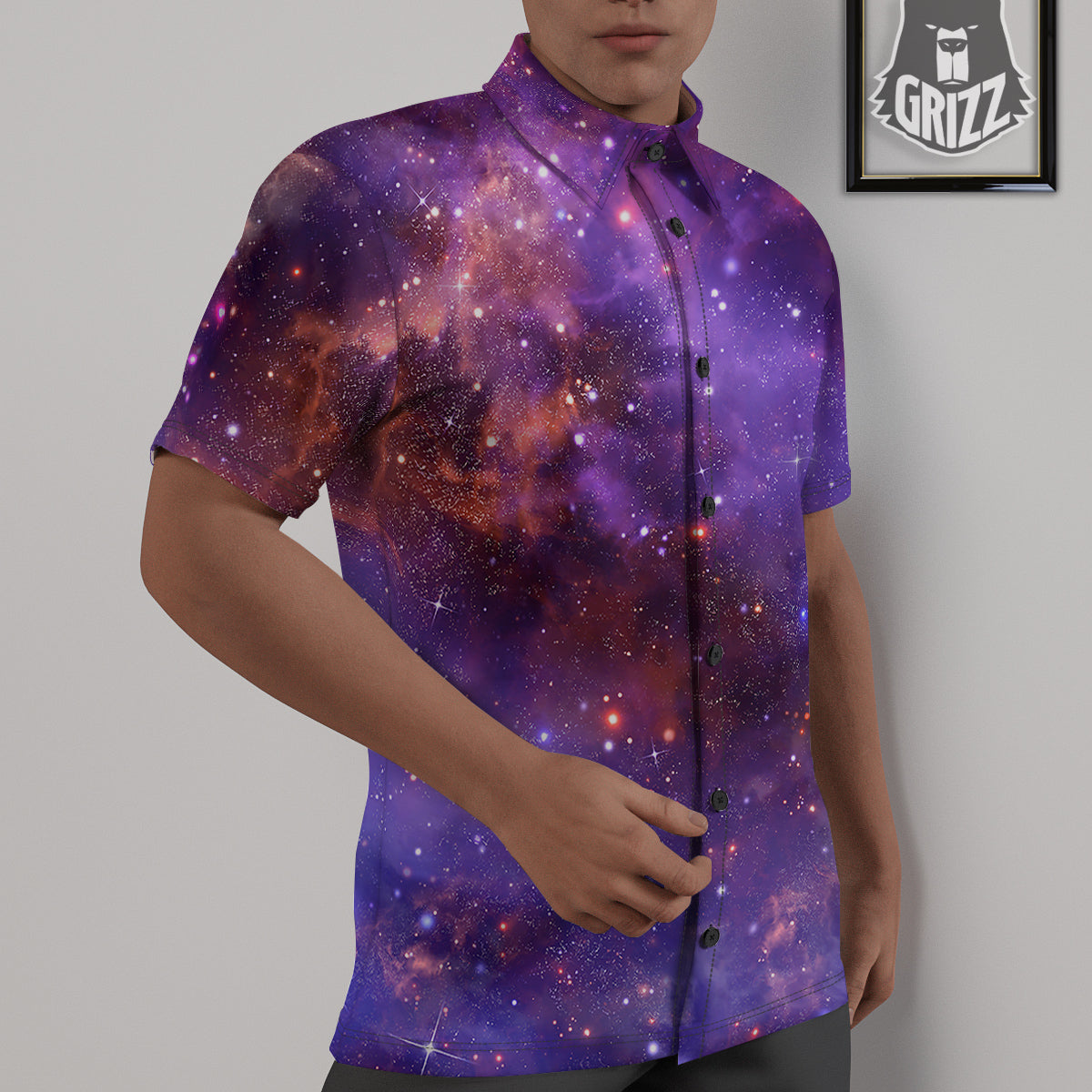 Galaxy Outer Space Dark Purple Print Untucked Shirts-grizzshop