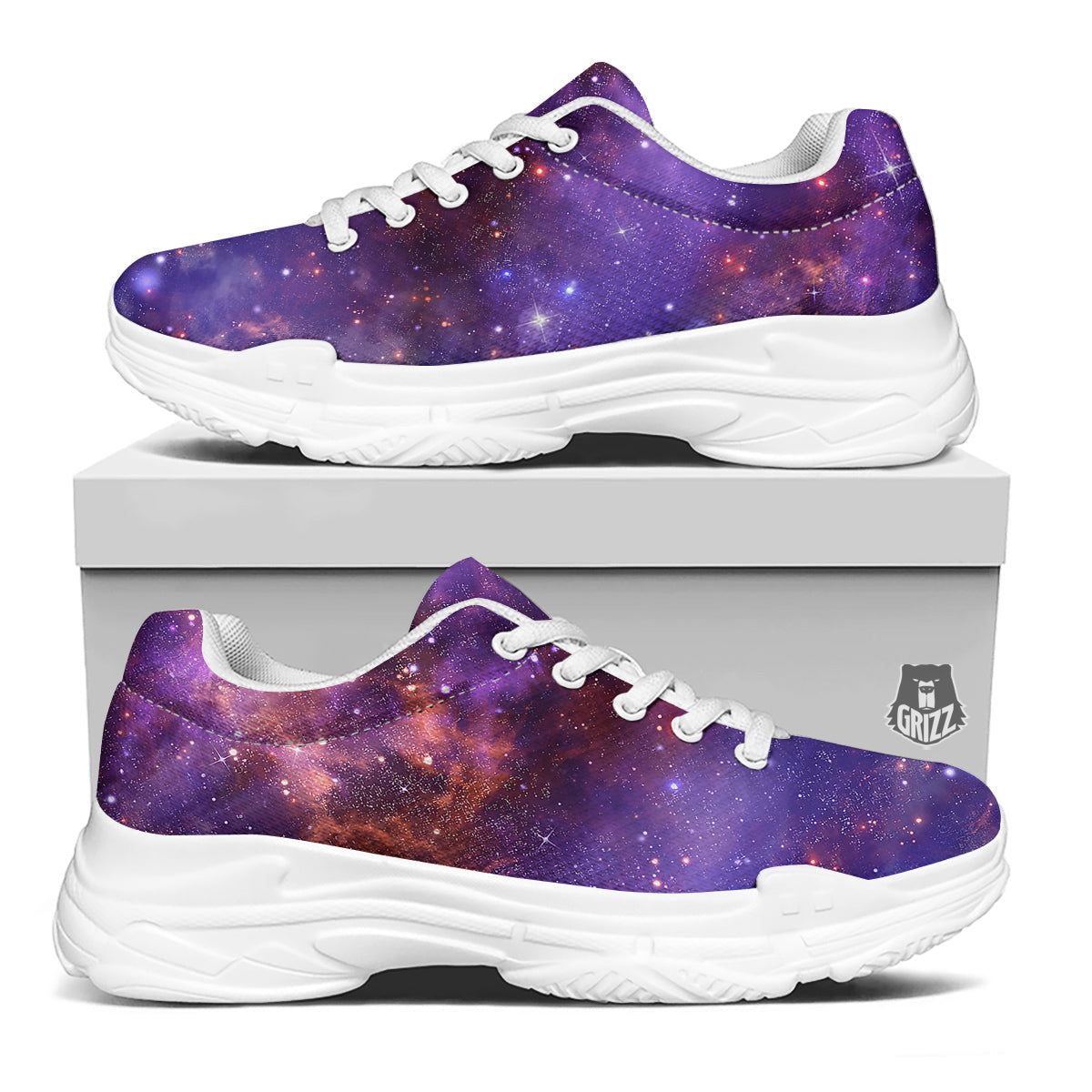 Galaxy Outer Space Dark Purple Print White Chunky Shoes-grizzshop