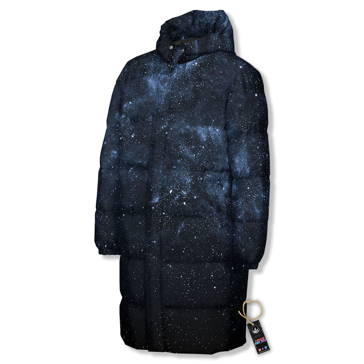 Galaxy Outer Space Dark Universe Print Long Down Jacket-grizzshop