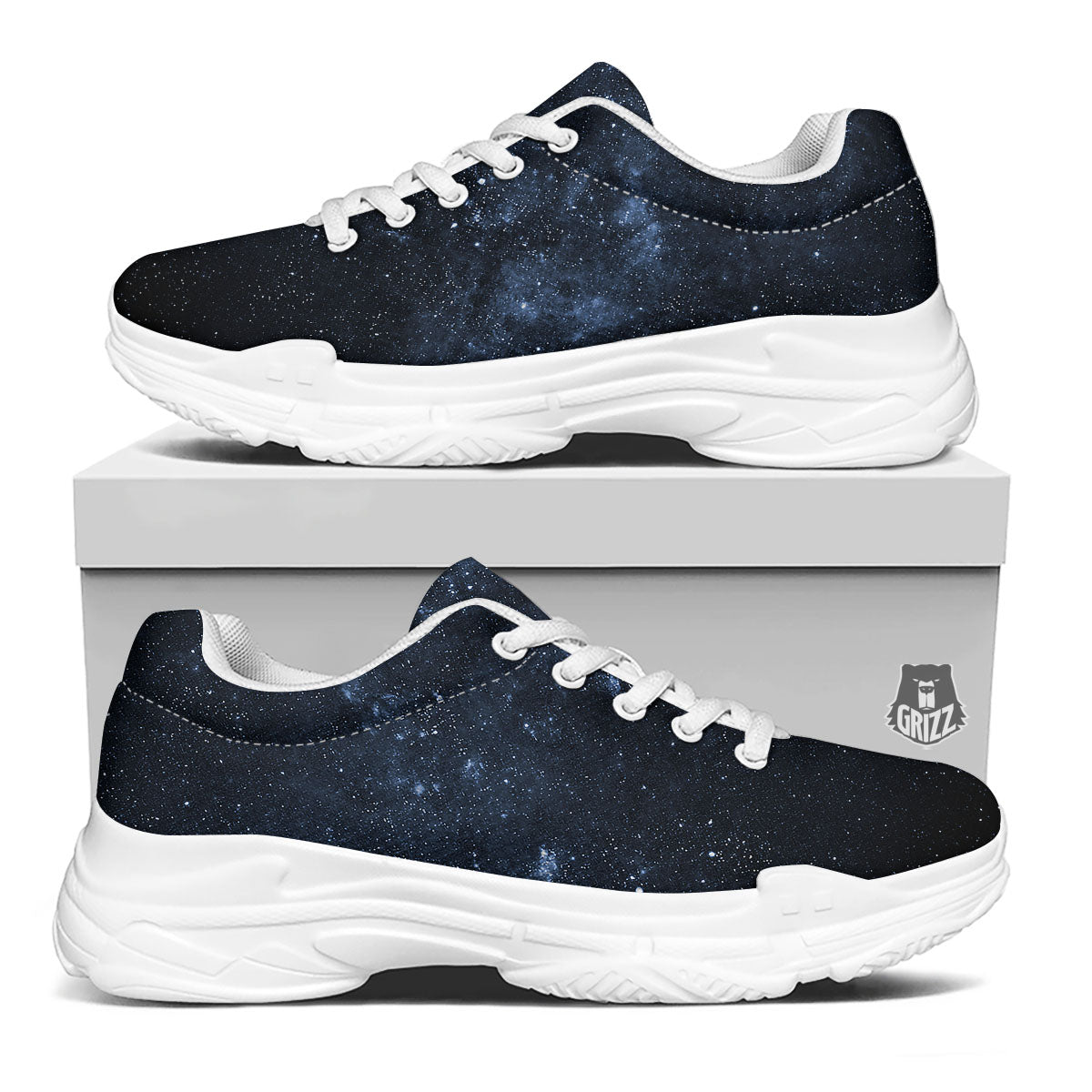 Galaxy Outer Space Dark Universe Print White Chunky Shoes-grizzshop