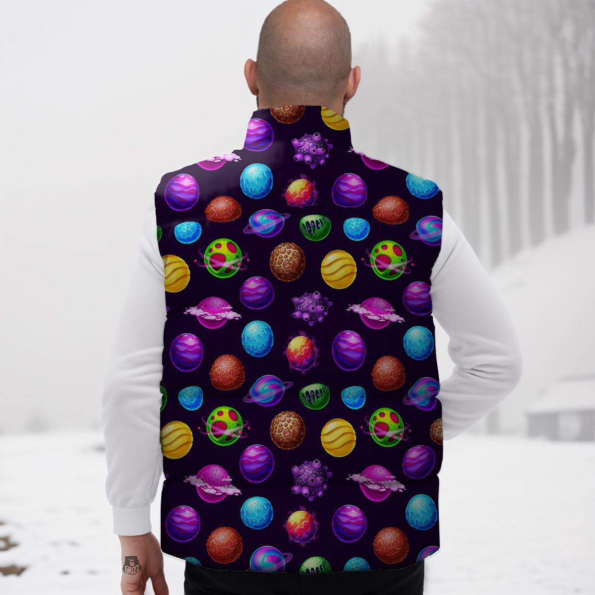 Galaxy Planets And Space Stars Colorful Print Pattern Down Vest