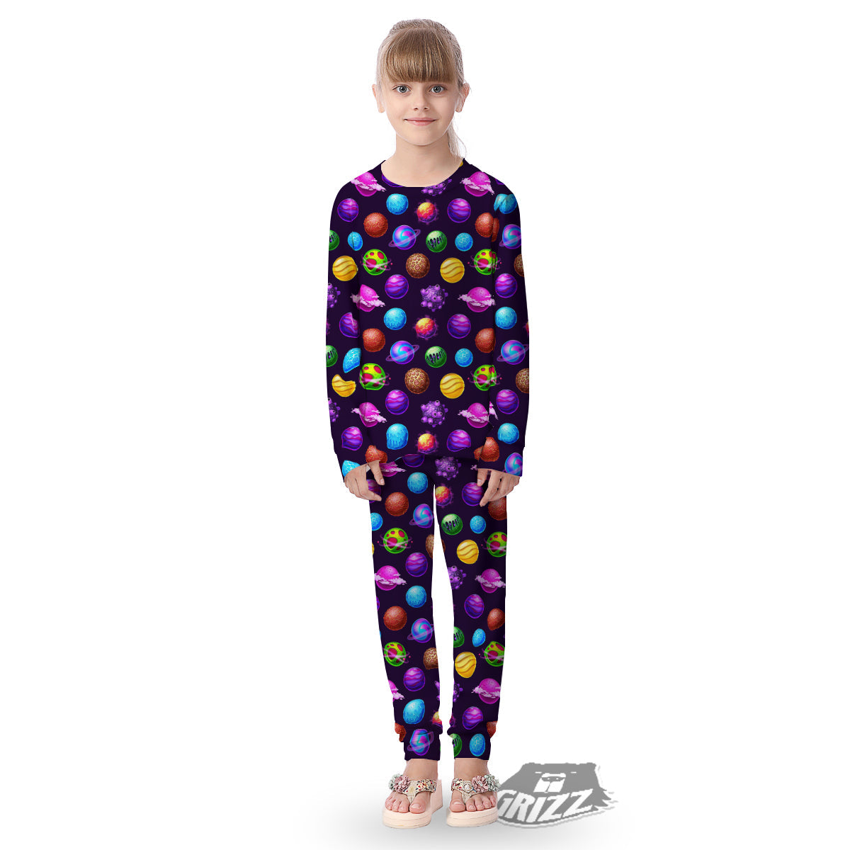 Galaxy Planets And Space Stars Colorful Print Pattern Kid's Pajamas-grizzshop