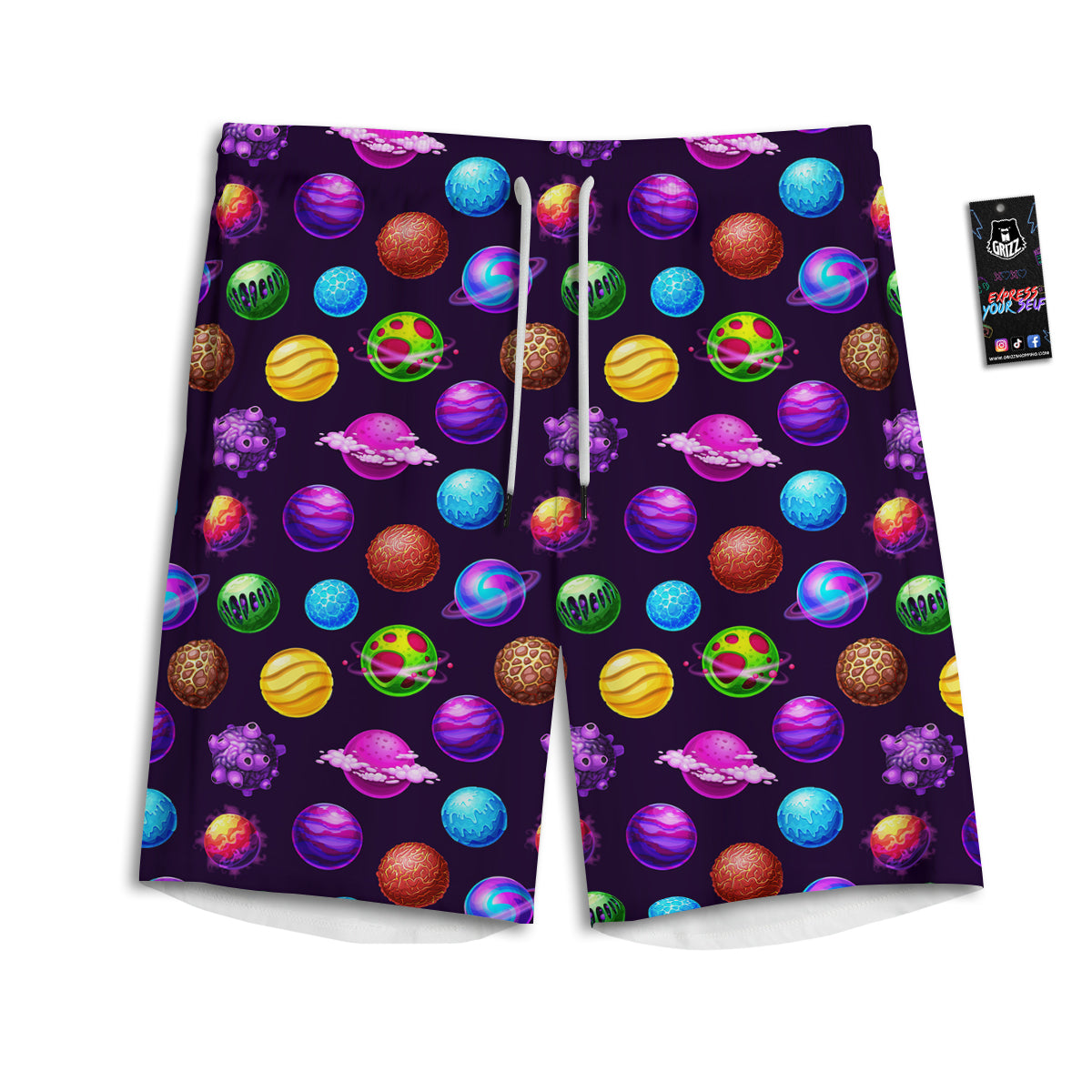 Galaxy Planets And Space Stars Colorful Print Pattern Men's Athletic Shorts