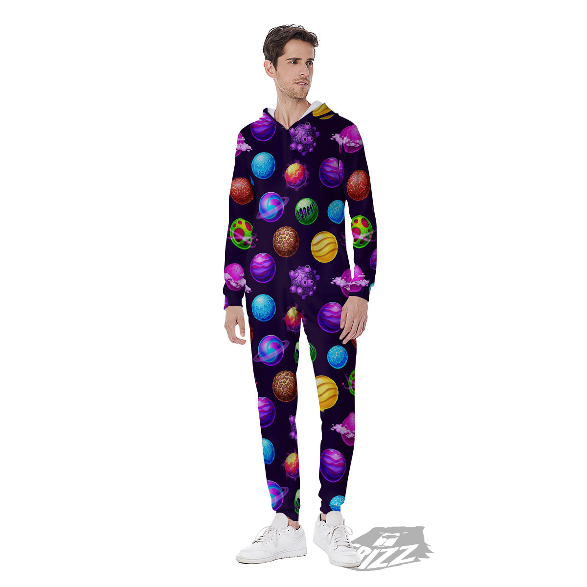Galaxy Planets And Space Stars Colorful Print Pattern Men's Jumpsuit-grizzshop