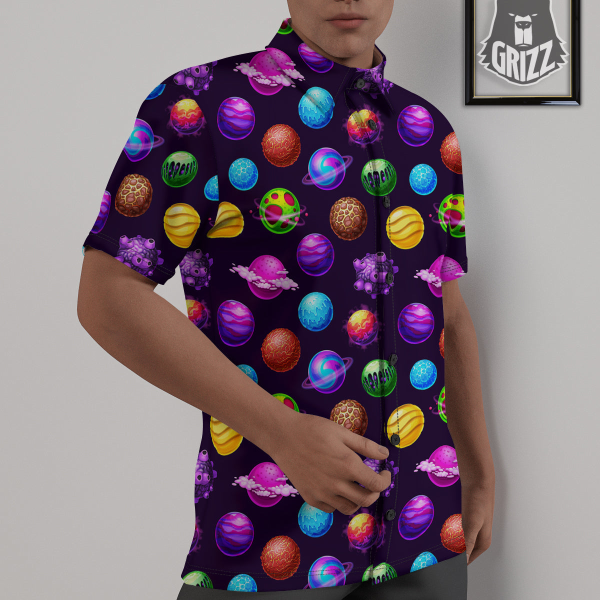 Galaxy Planets And Space Stars Colorful Print Pattern Untucked Shirts-grizzshop