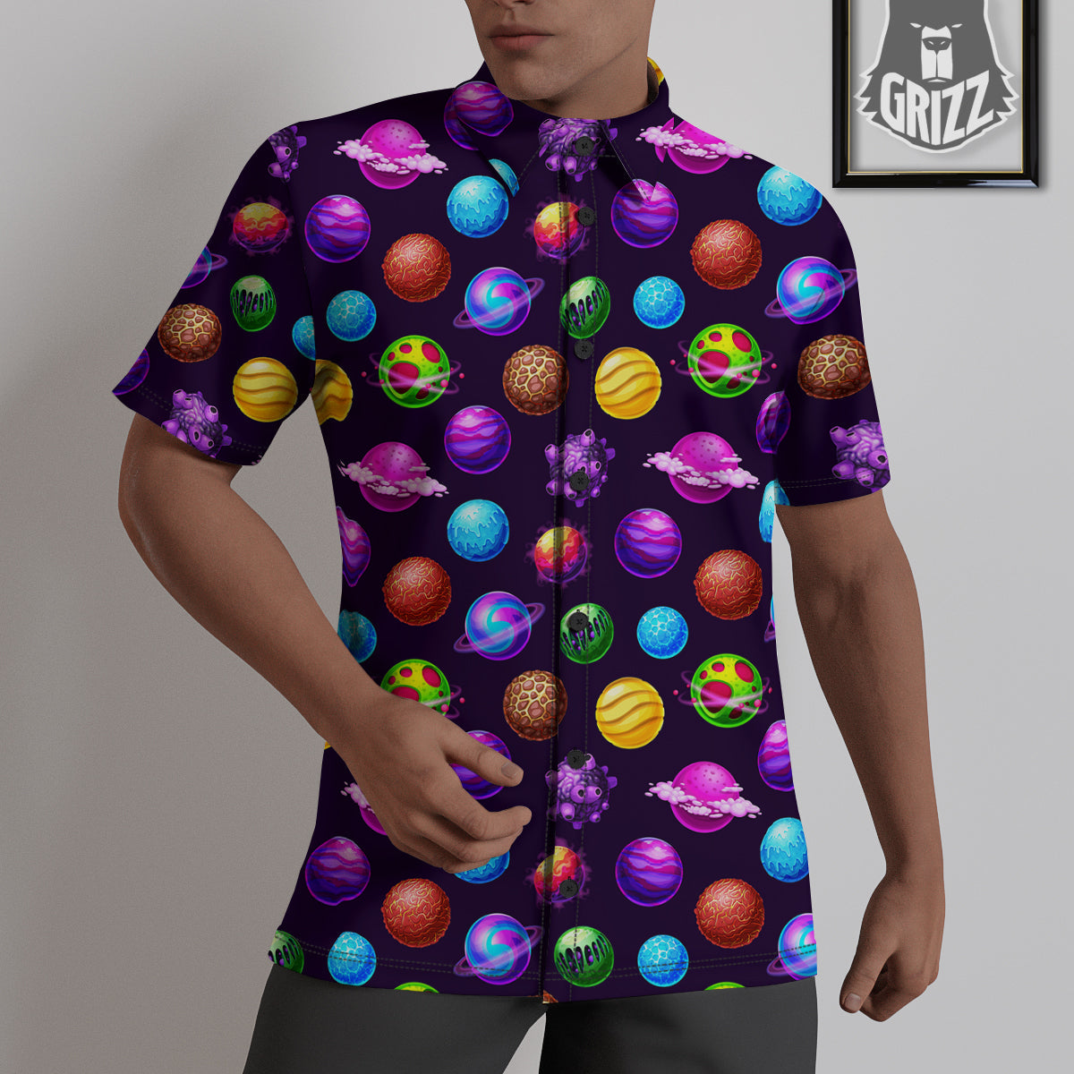 Galaxy Planets And Space Stars Colorful Print Pattern Untucked Shirts-grizzshop