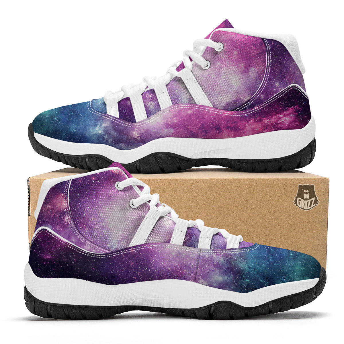 Galaxy Purple Stardust Space Print White Bball Shoes-grizzshop