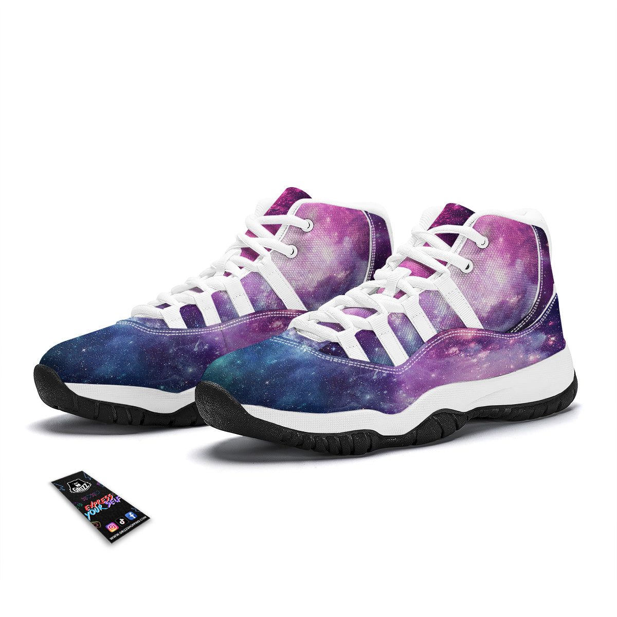 Galaxy Purple Stardust Space Print White Bball Shoes-grizzshop