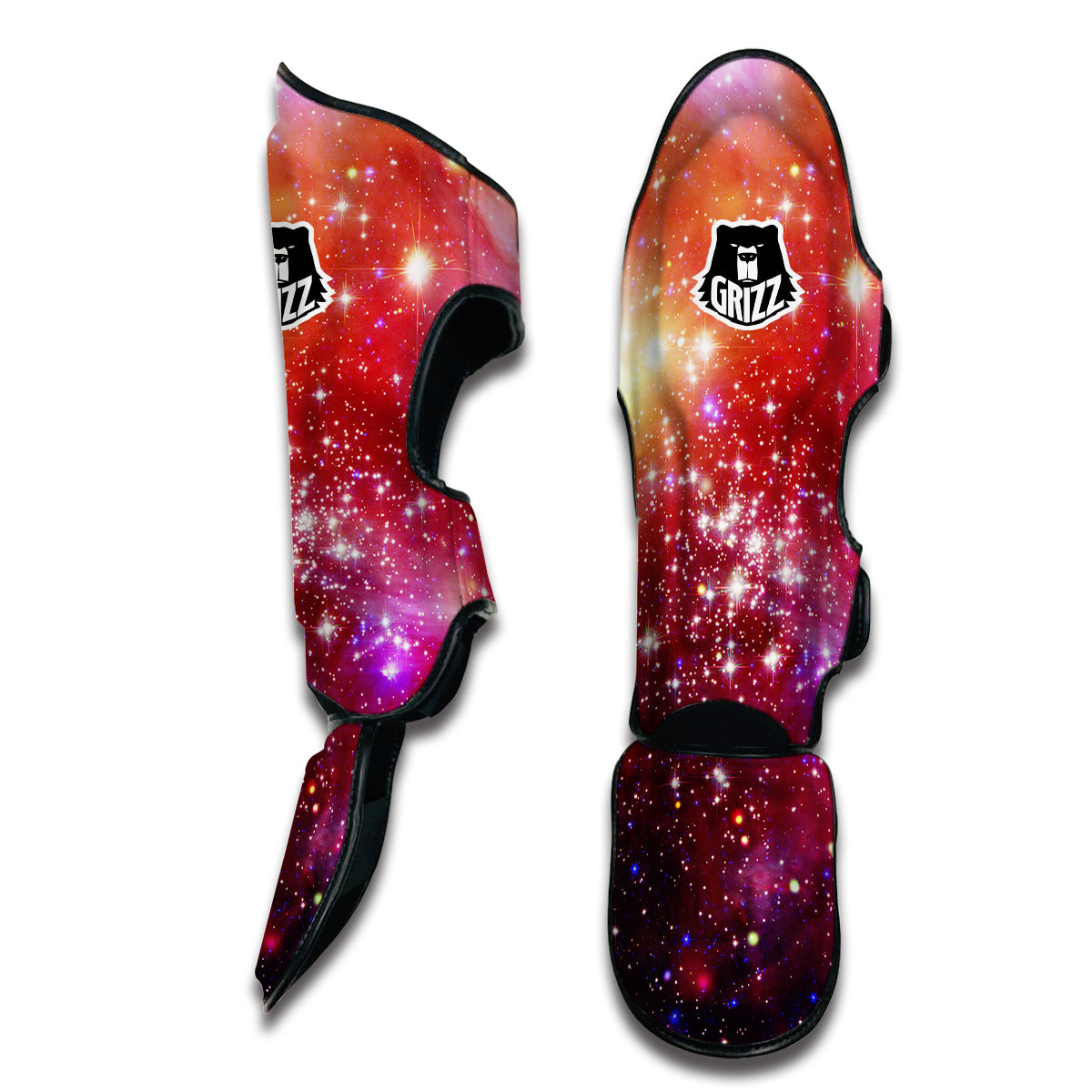 Galaxy Red Stardust Space Print Muay Thai Shin Guards-grizzshop