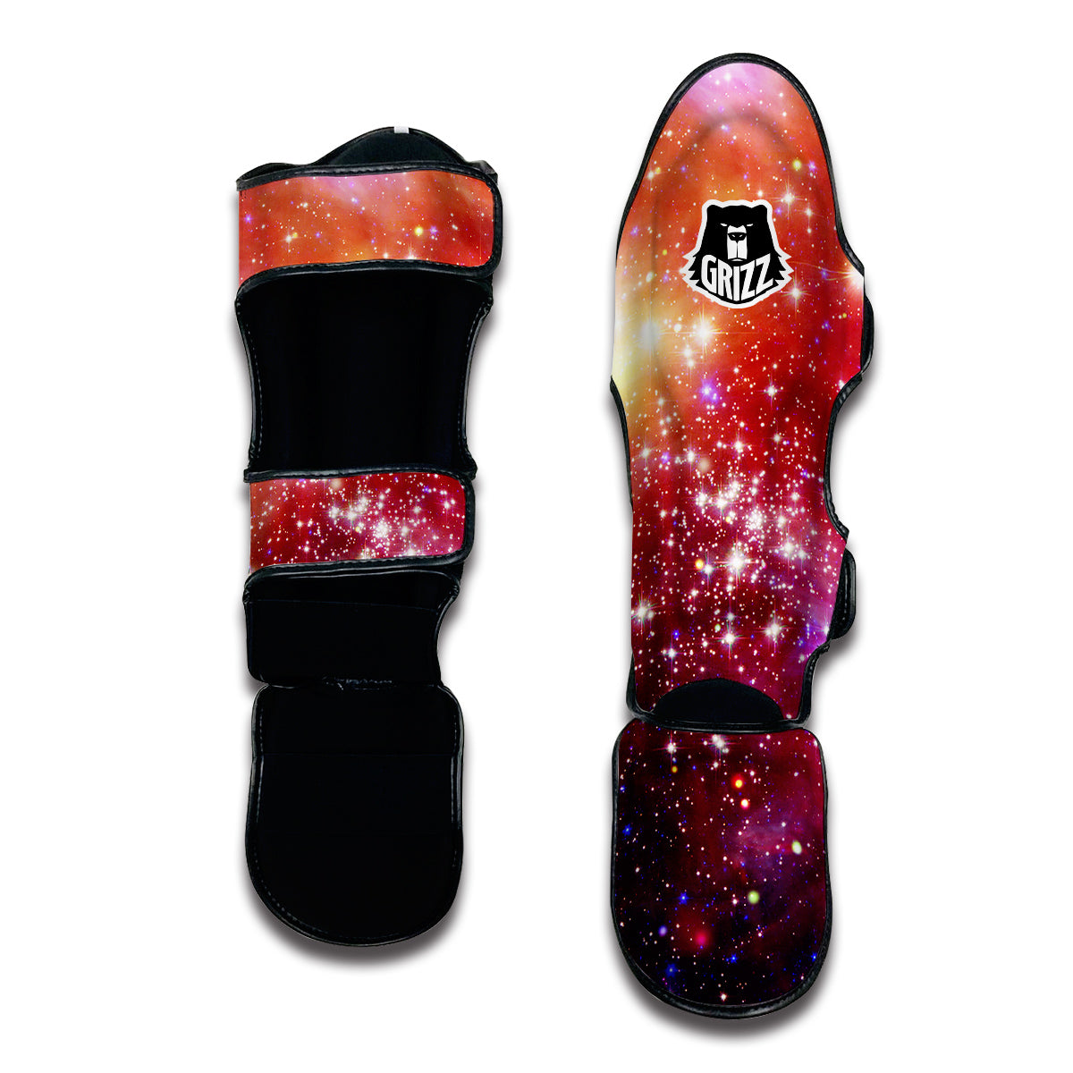 Galaxy Red Stardust Space Print Muay Thai Shin Guards-grizzshop