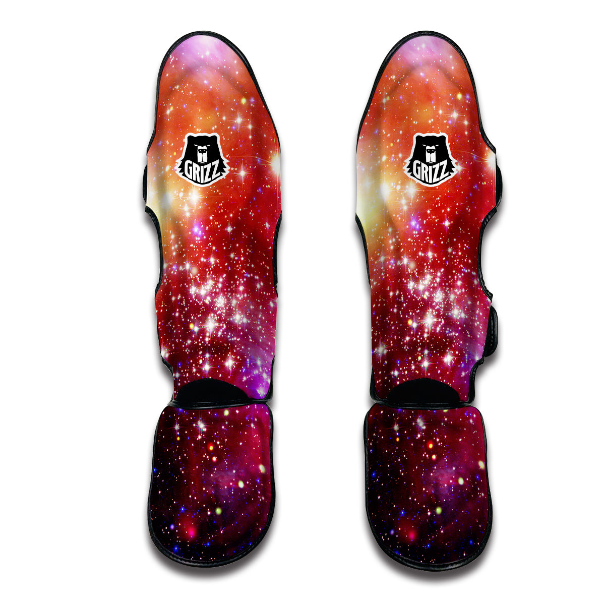 Galaxy Red Stardust Space Print Muay Thai Shin Guards-grizzshop