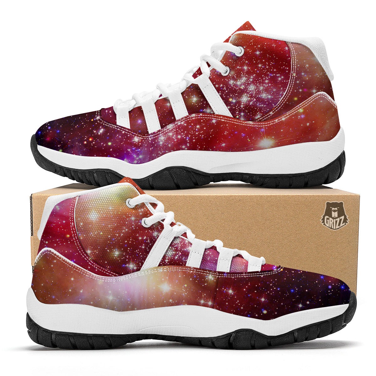 Galaxy Red Stardust Space Print White Bball Shoes-grizzshop