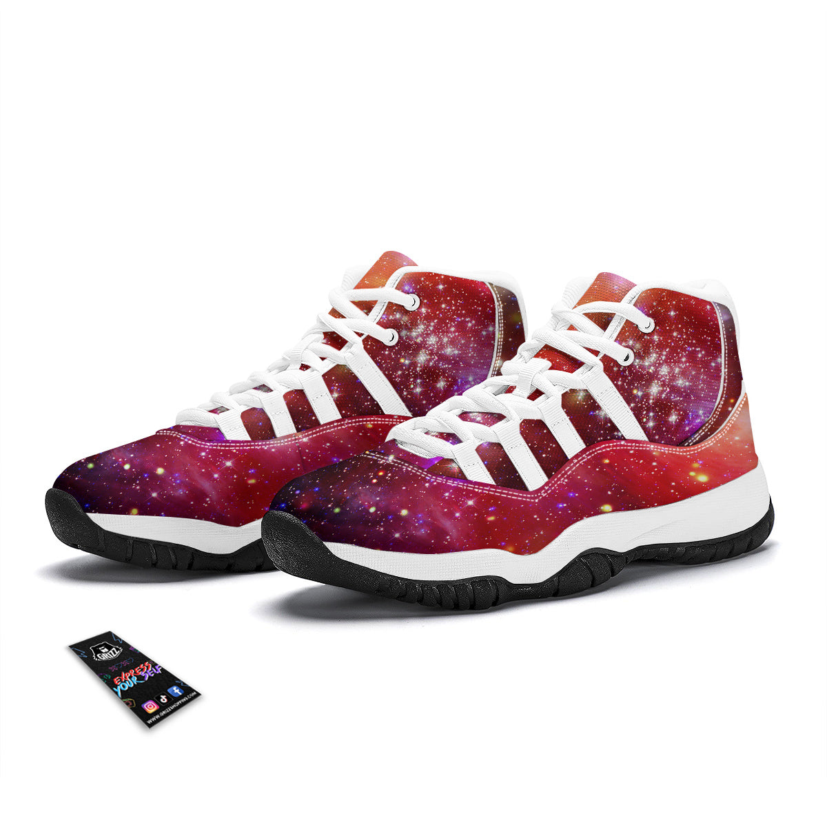 Galaxy Red Stardust Space Print White Bball Shoes-grizzshop