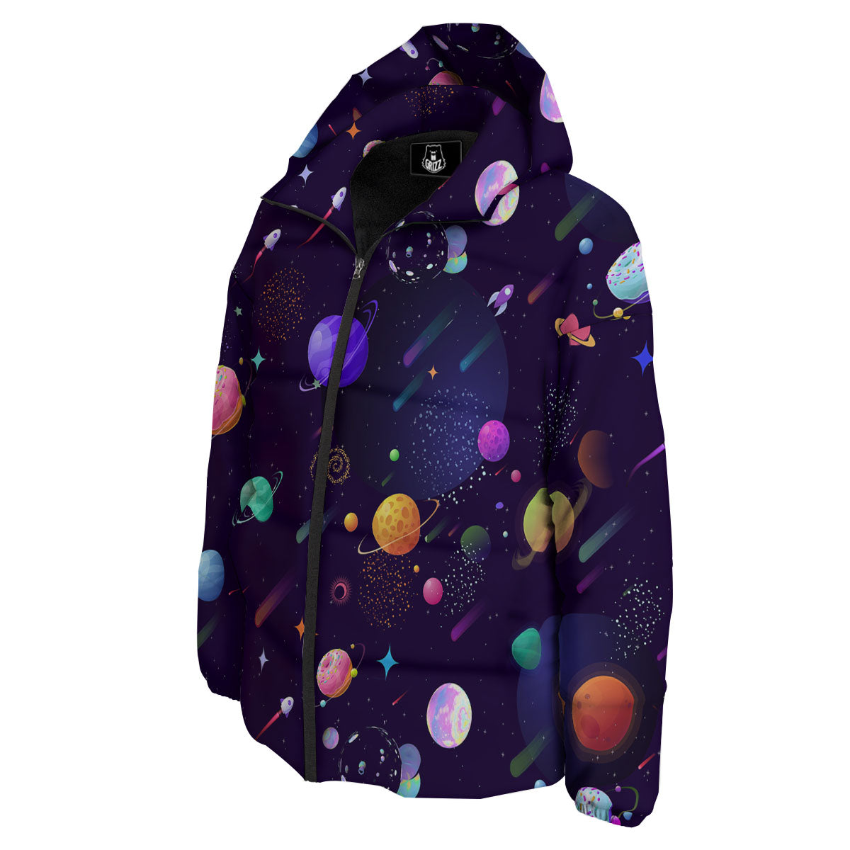 Galaxy Space Abstract Cartoon Print Down Jacket-grizzshop
