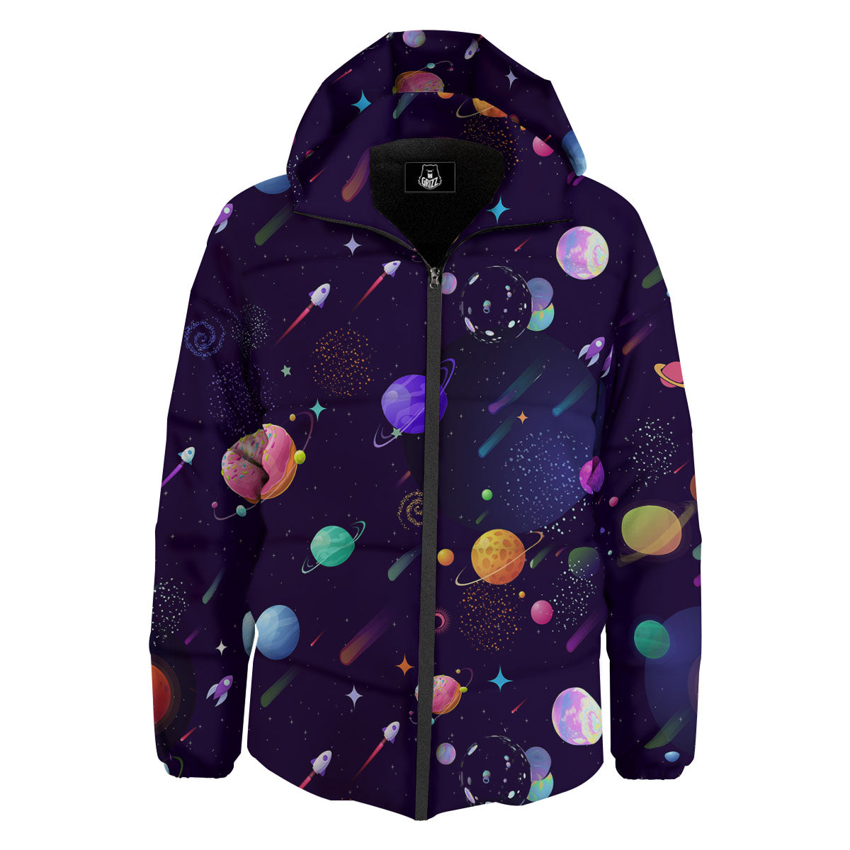 Galaxy Space Abstract Cartoon Print Down Jacket-grizzshop