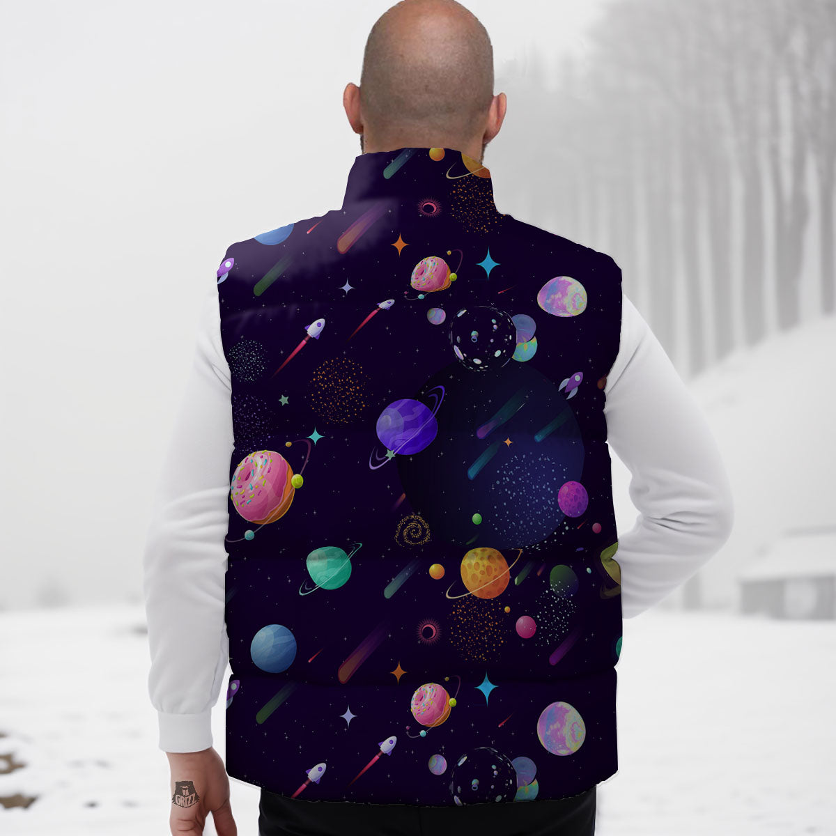 Galaxy Space Abstract Cartoon Print Down Vest