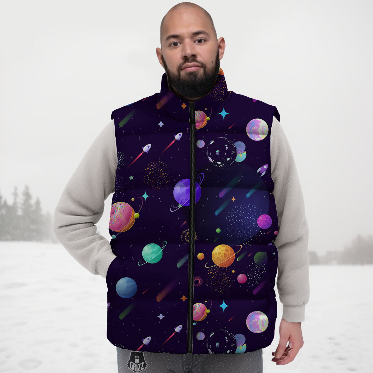 Galaxy Space Abstract Cartoon Print Down Vest