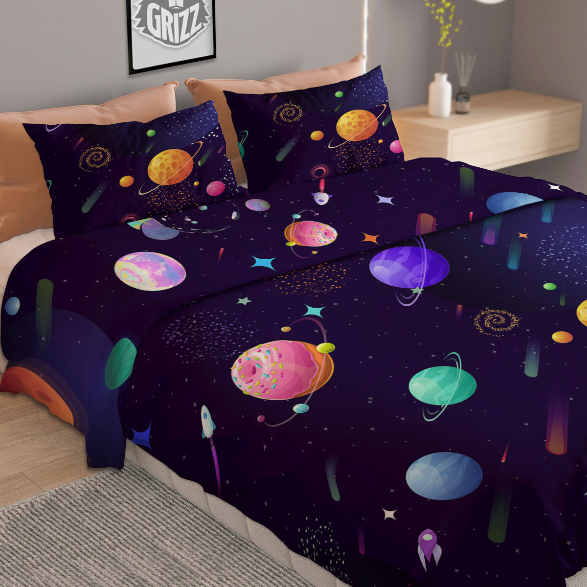Galaxy Space Abstract Cartoon Print Duvet Cover Bedding Set