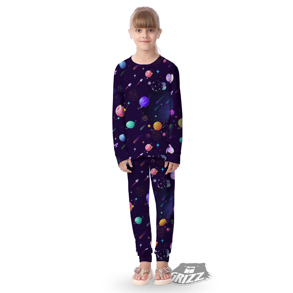 Galaxy Space Abstract Cartoon Print Kid's Pajamas-grizzshop
