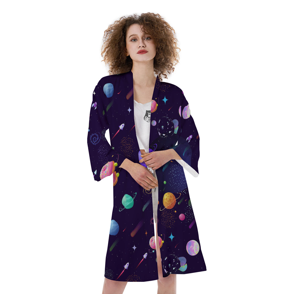 Galaxy Space Abstract Cartoon Print Kimono-grizzshop
