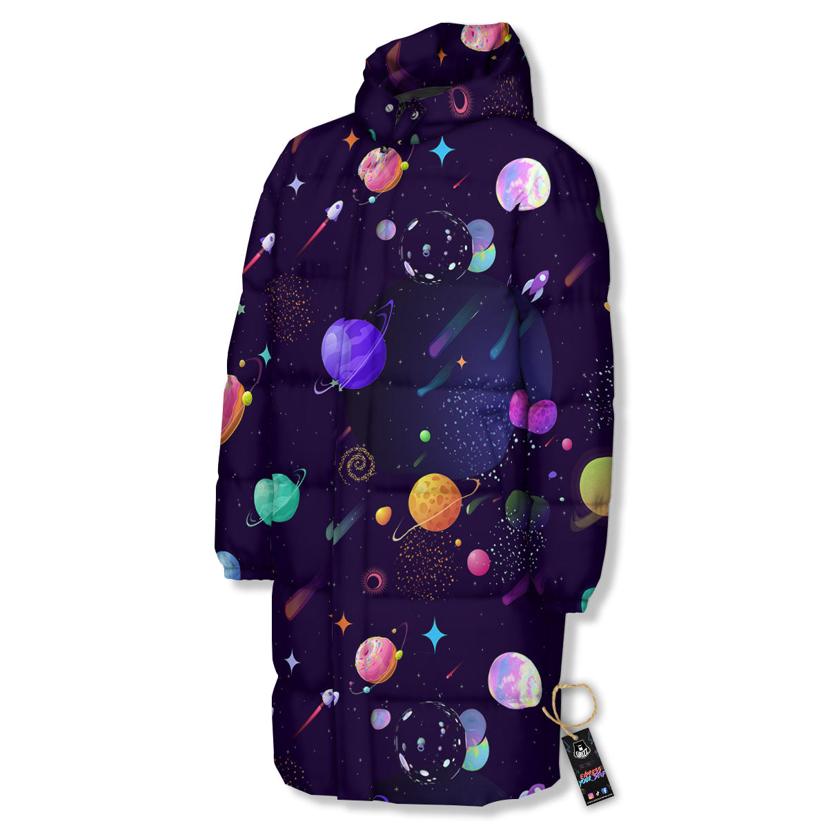 Galaxy Space Abstract Cartoon Print Long Down Jacket