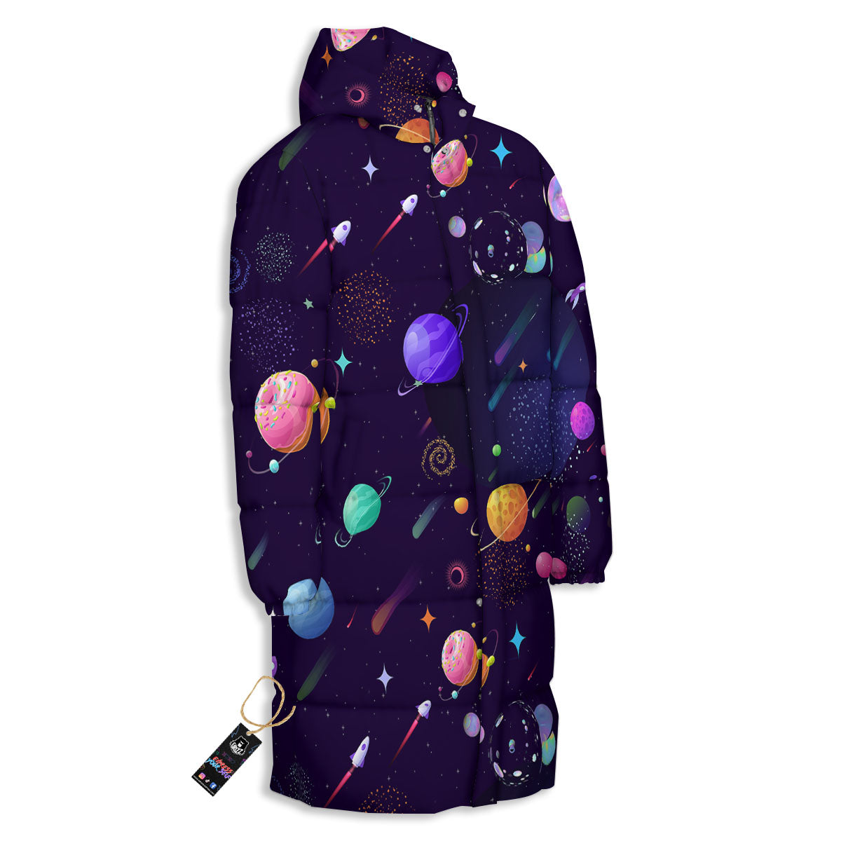 Galaxy Space Abstract Cartoon Print Long Down Jacket