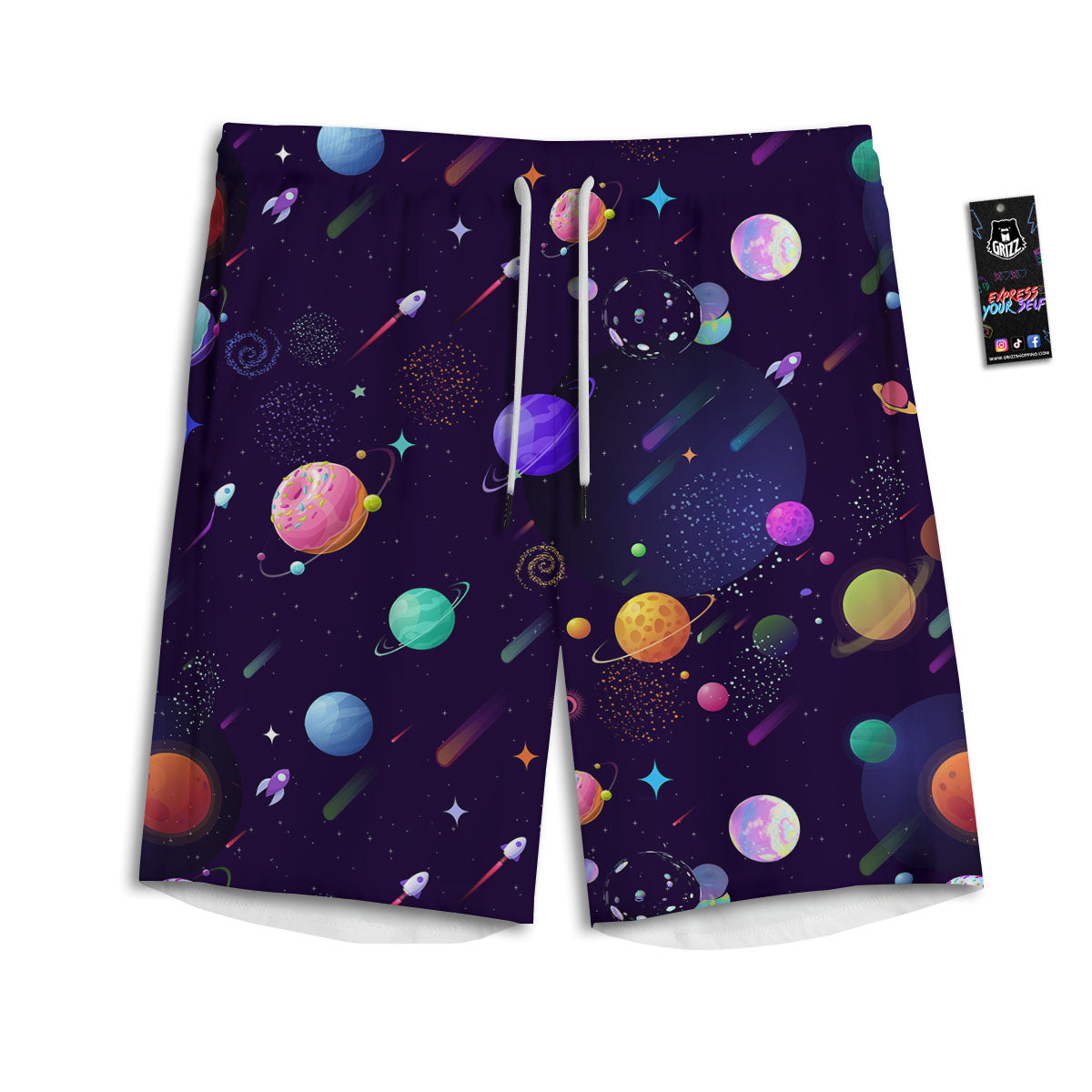 Galaxy Space Abstract Cartoon Print Men's Athletic Shorts