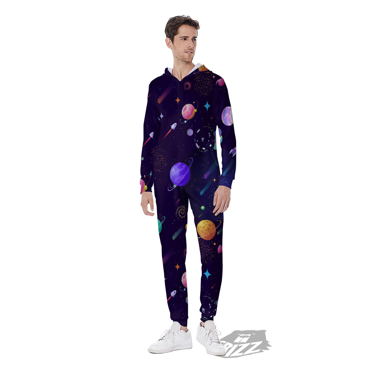 Galaxy Space Abstract Cartoon Print Men's Jumpsuit-grizzshop