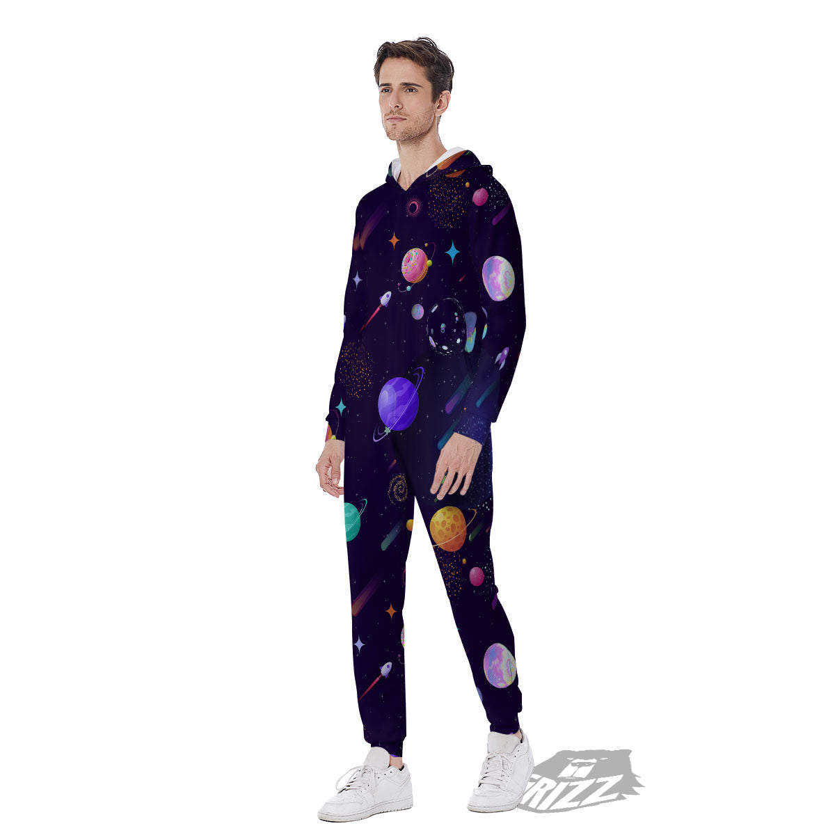 Galaxy Space Abstract Cartoon Print Men's Jumpsuit-grizzshop
